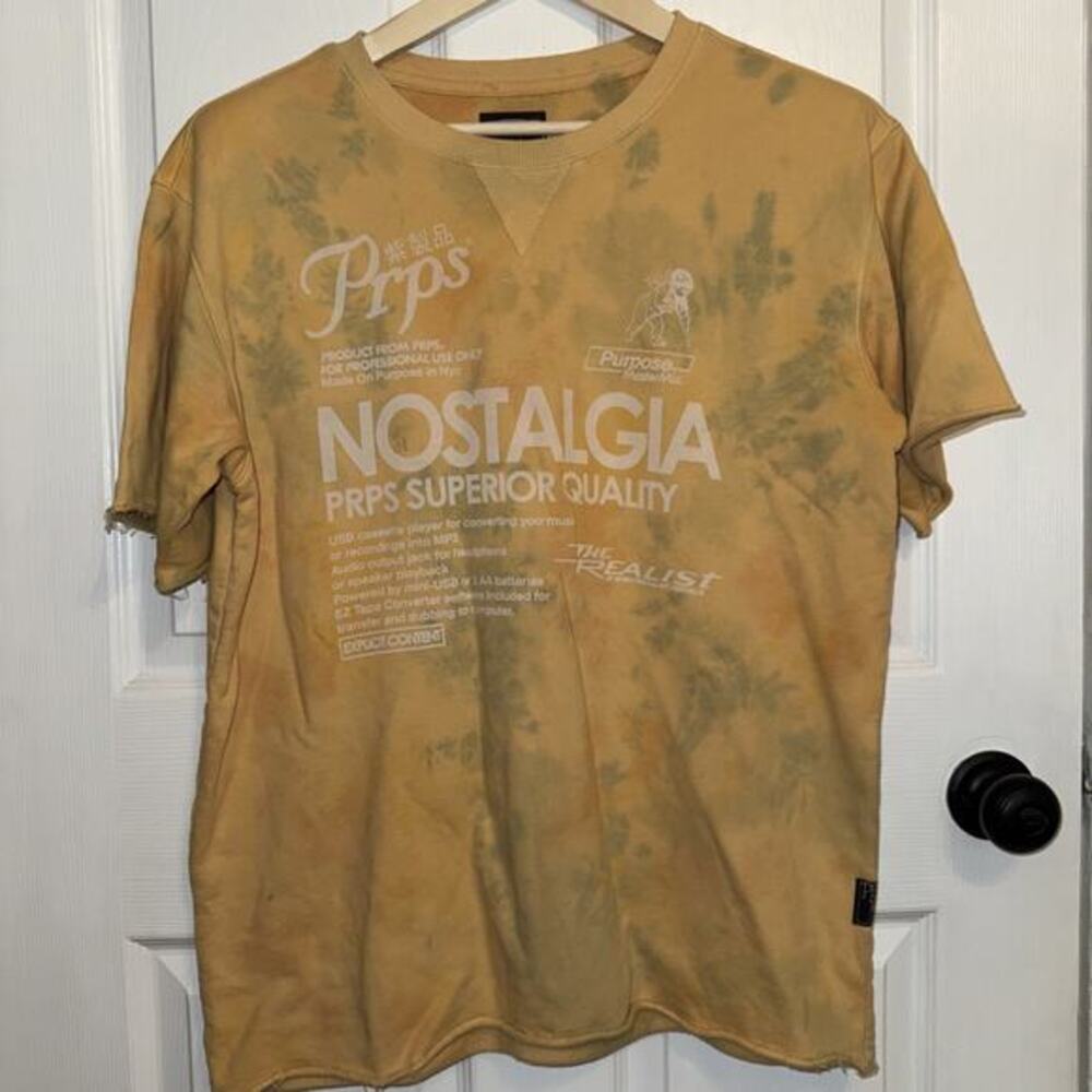 PRPS Men’s Short Sleeve Cutoff Sweatshirt Wheat Yellow Tie Dye Size S Small‎